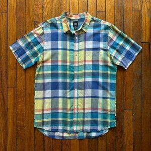 Stussy Summer Plaid Camp Button Up Shirt Men Large Multicolor Skater Preppy‎